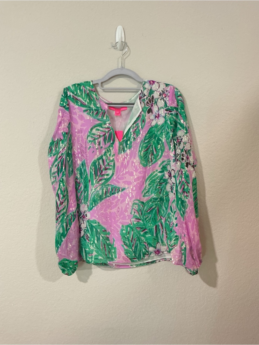 Lilly Pulitzer Pink & Green Tropical V-Neck Top